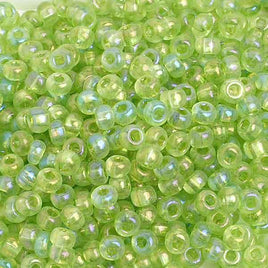 6/0 Lime Rainbow Glass Seed Beads 40 Grams