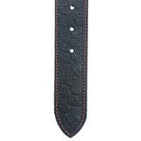 Black Solid Veg-Tan Stitched Leather Belt - Embossed Skulls 1.5"
