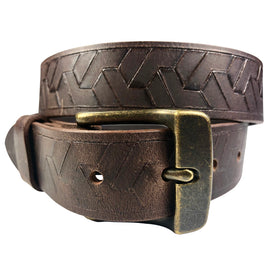 1.25"(32mm) Embossed Geometric Weave Brown Buffalo Leather Belt Handmade in Canada by Zelikovitz Size 26-46