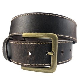1.5"(38mm) Brown Solid Buffalo Leather Stitched Belt Handmade in Canada by Zelikovitz Size 26 - 60