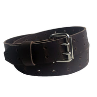 1.5" Brown Full Grain Oiled Buffalo Leather Belts 2 Prong Double Holes