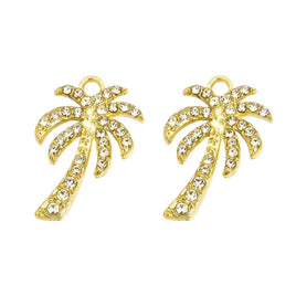 Rhinestone Palm Tree Charm Gold