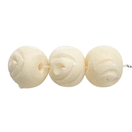 Bead, Bone Carved Rosecut 12mm White 2.5mm hole