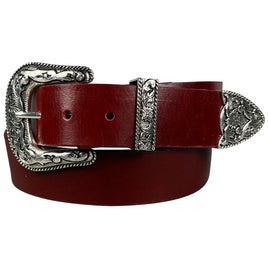 1.5" (38mm) Cherry Western Style Leather Belt Handmade in Canada by Zelikovitz
