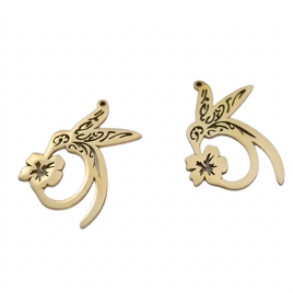 Hummingbird Flower Charm Gold