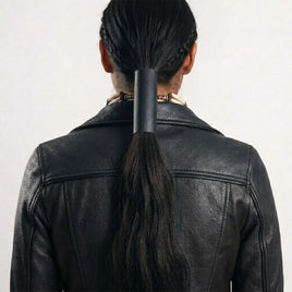 Leather Ponytail Wrap - 6" Black/Red/White