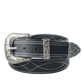 1.5" (38mm) Black Western Style Gunslinger Leather Belt Handmade in Canada by Zelikovitz