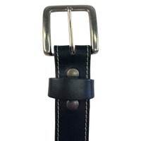1.5"(38mm) Black Solid Buffalo Leather Stitched Belt Handmade in Canada by Zelikovitz Size 26 - 60