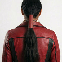 Leather Ponytail Wrap - 6" Black/Red/White