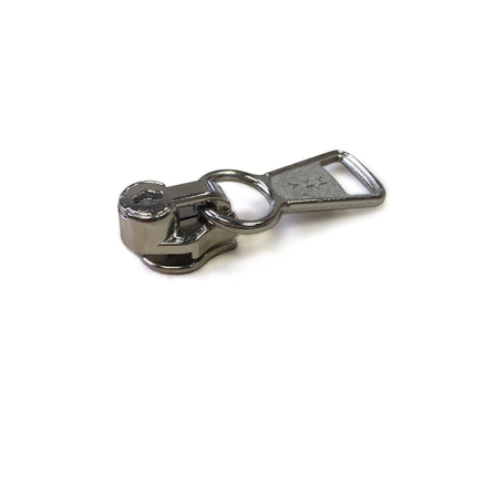 YKK #8C Nylon Coil Short Tab Slider Zipper Pull Nickel - 5 Pack