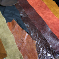 5 LB Mixed Cow Hide Leather and Suede Scrap Pieces Asst Colors Sizes and Weights