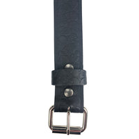 Black Solid Veg-Tan Leather Belt - Embossed Skulls 1.5"