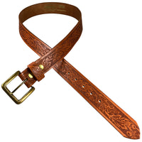 1.5"(38mm) Embossed Oak Full Grain Leather Belt Handmade in Canada by Zelikovitz Size 26-46