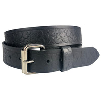 Black Solid Veg-Tan Leather Belt - Embossed Skulls 1.5"