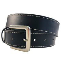 1.5"(38mm) Men's Black Solid Buffalo Leather Stitched Belt Handmade in Canada by Zelikovitz Size 26 - 60