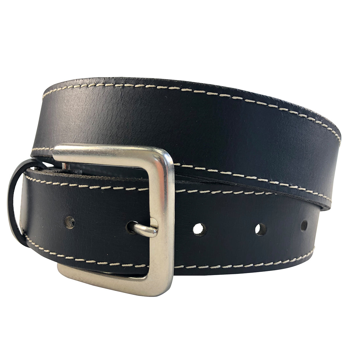 1.5"mm Men's Black Solid Buffalo Leather Stitched Belt