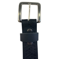 1.5"(38mm) Embossed Geometric Weave Black Buffalo Leather Belt Handmade in Canada by Zelikovitz Size 26-46