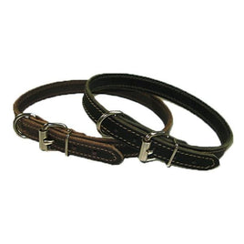 3/4" Handmade Solid Buffalo Leather Dog Collar with Stitched Edges