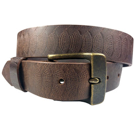 1.25"(32mm) Embossed Reptile Weave Brown Buffalo Leather Belt Handmade in Canada by Zelikovitz Size 26-46