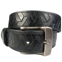1.25"(32mm) Men's Embossed Geometric Weave Black Buffalo Leather Belt Handmade in Canada by Zelikovitz Size 26-46