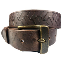1.25"(32mm) Men's Embossed Geometric Weave Brown Buffalo Leather Belt Handmade in Canada by Zelikovitz Size 26-46