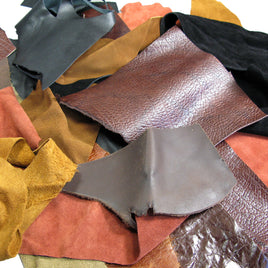 5 LB Mixed Cow Hide Leather and Suede Scrap Pieces Asst Colors Sizes and Weights