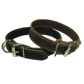 1" Handmade Solid Buffalo Leather Dog Collar with Stitched Edges