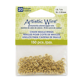20 Gauge Artistic Wire, Chain Maille Rings, Round, Tarnish Resistant Brass, 1/8 in (3.18 mm), 150 pc