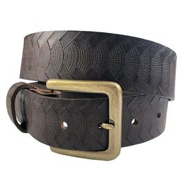 1.5"(38mm) Embossed Reptile Weave Brown Buffalo Leather Belt Handmade in Canada by Zelikovitz Size 26-46