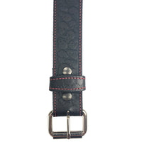 Black Solid Veg-Tan Stitched Leather Belt - Embossed Skulls 1.5"