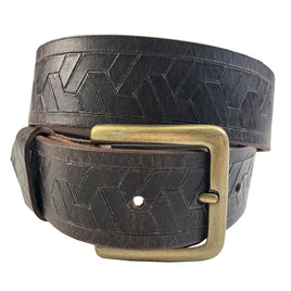 1.5"(38mm) Embossed Geometric Weave Brown Buffalo Leather Belt Handmade in Canada by Zelikovitz Size 26-46
